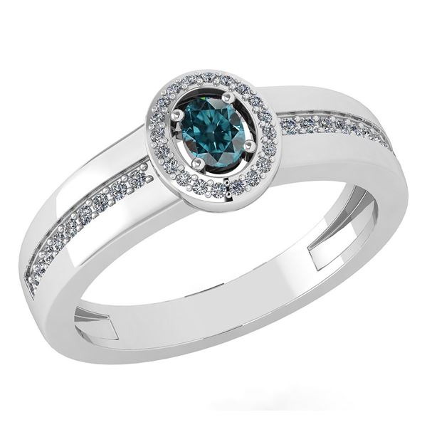 Certified 0.35 Ctw Treated Fancy Blue Diamond 14K White