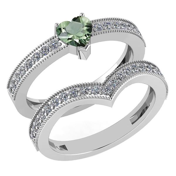 Certified 0.90 Ctw Green Amethyst And Diamond Wedding/E