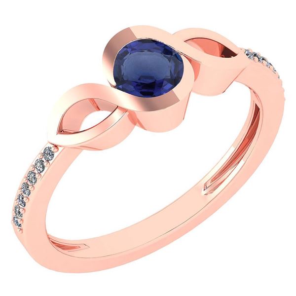 Certified 0.52 Ctw Blue Sapphire And Diamond 18K Rose G