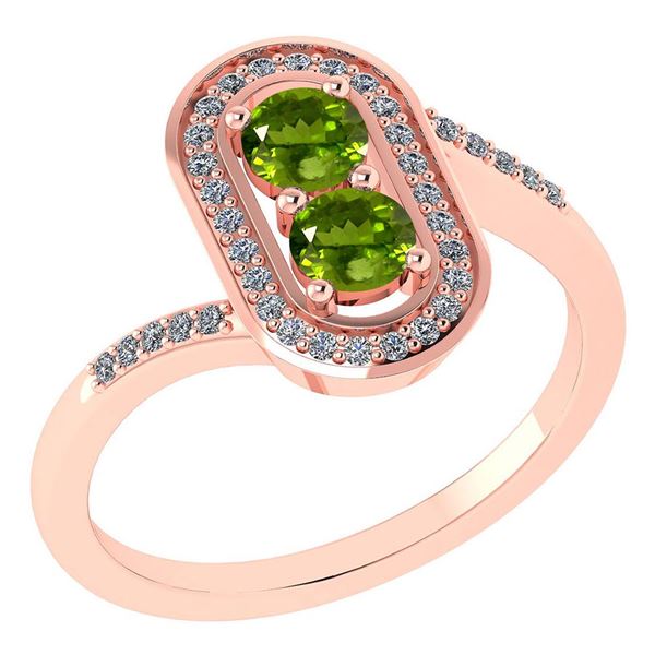 Certified 0.68 Ctw Peridot And Diamond 14k Rose Gold Ha