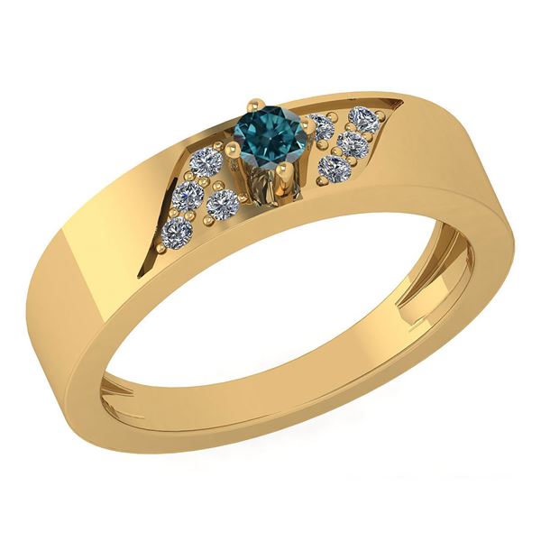 Certified 0.19 Ctw Treated Fancy Blue Diamond 18K Yello