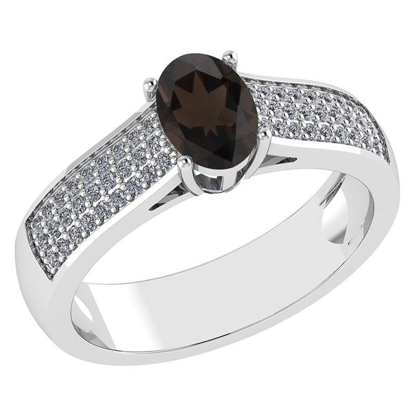 Certified 1.2Ctw Smoky Quarzt And Diamond 14k White Gol
