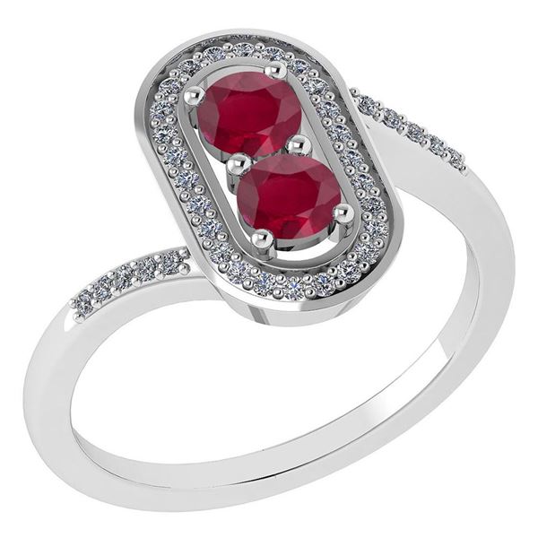 Certified 0.68 Ctw Ruby And Diamond 14k White Gold Halo