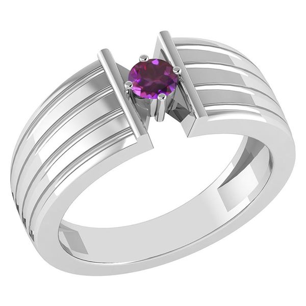 Certified 0.20 Ctw Amethyst Solitaire Ring 14K White Go
