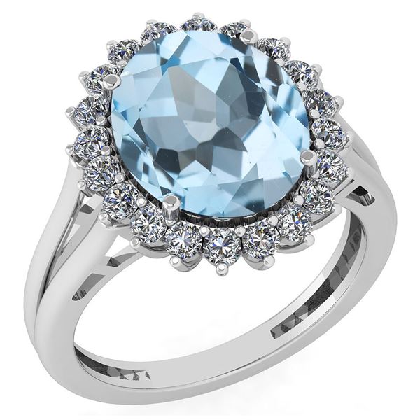 Certified 5.65 Ctw Blue Topaz And Diamond VS/SI1 Halo R