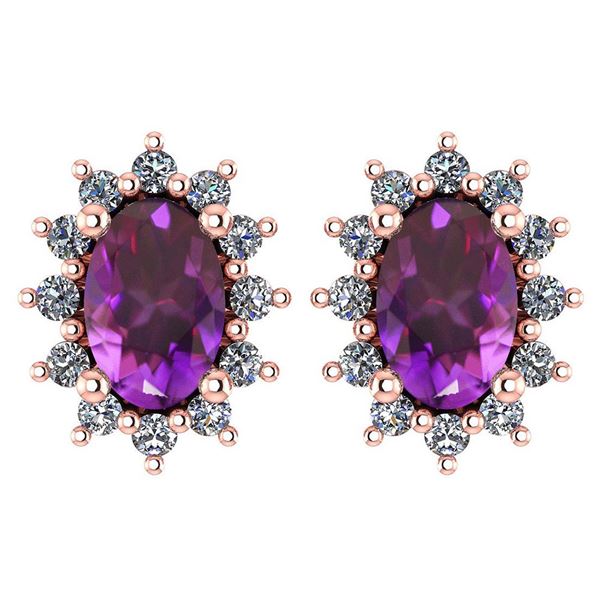 Certified 1.24 Ctw Amethyst And Diamond 14k Rose Gold H