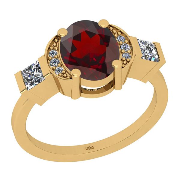 Certified 1.91 Ctw I2/I3 Garnet And Diamond 10K Yellow