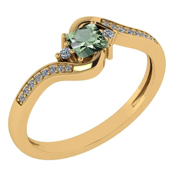 Certified 0.51 Ctw Green Amethyst And Diamond 14k Yello