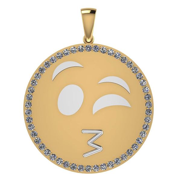 Certified 0.90 Ctw Diamond Smiley 18K Yellow Gold Penda