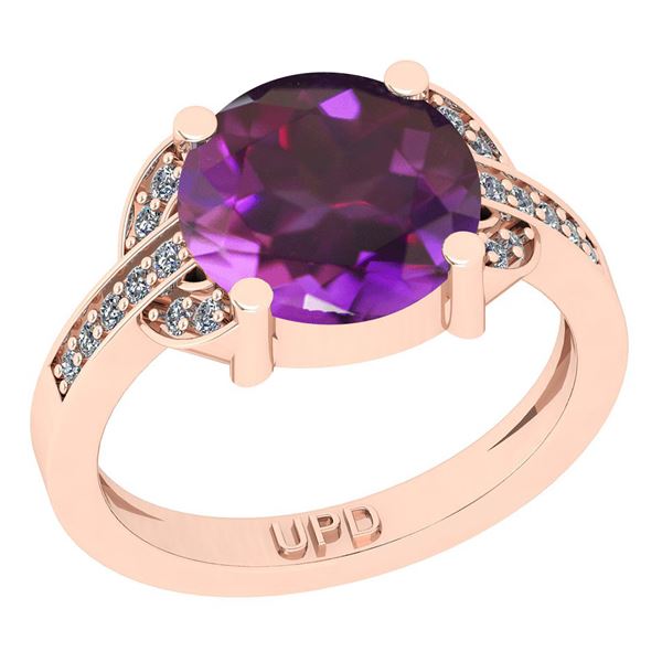 Certified 2.75 Ctw I2/I3 Amethyst And Diamond 10K Rose