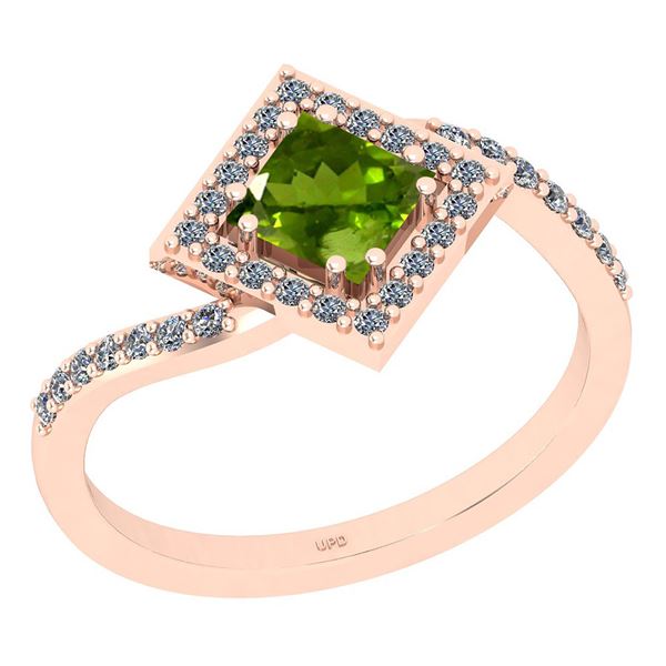 Certified 1.02 Ctw I2/I3 Peridot And Diamond 10K Rose G