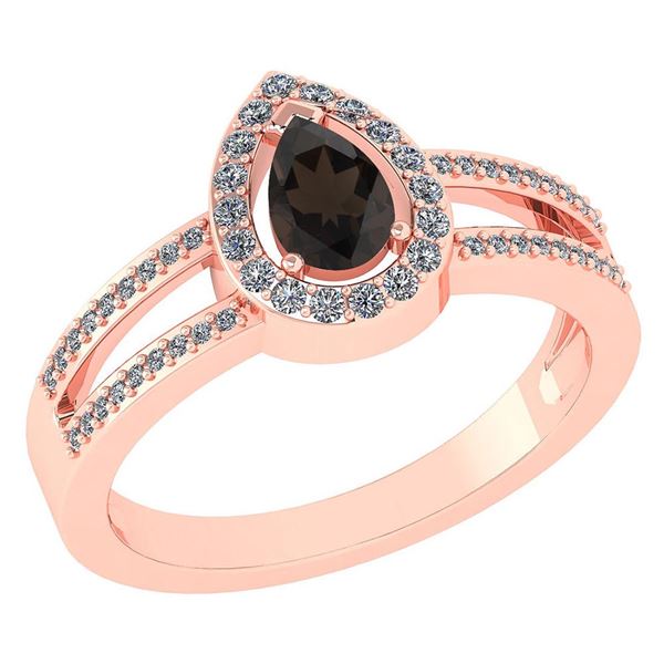 Certified 0.74 CTW Smoky Quarzt And Diamond 14k Rose Go