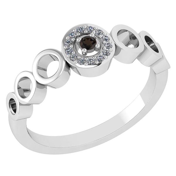 Certified 0.09 Ctw Smoky Quarzt And Diamond 14k White G