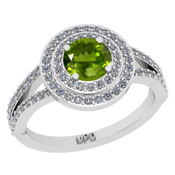 Certified 1.14 Ctw I2/I3 Peridot And Diamond 10K White