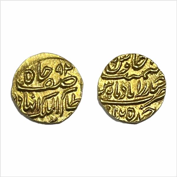 Hyderabad , Mir Mahbub Ali Khan II, (1869-1911 AD), Gold 1/8 Ashrafi, 1.40g, AH 1281 RY/19. in the n