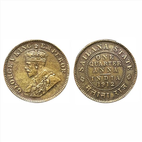 Sailana, Jaswant Singh (1890-1919 AD), copper ¼ anna, AD 1912, portrait bust of George V on obverse,