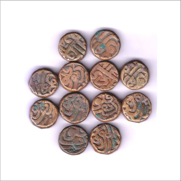 Akbar, Copper Dam (12), Dehli Mint, Ilahi type, complete set of 12 different Ilahi months, Farwardin