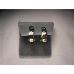 Rare 14K YG Emerald Baguette Diamond Earrings #2015912