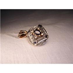 18K Pink Gold Rose Cut Diamond Sapphire Pendant#2015914