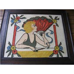 Antique Embroidered Flapper Lady large, Framed #2028835