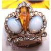 Image 1 : Vtg Crystal Rhinestone Moonstone Crown Brooch  #2028918