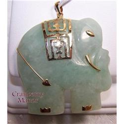 14K Gold Jade Elephant Pendant  #2028957