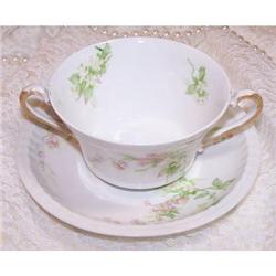 Haviland, Limoges Cream Soup Cup/Saucer Roses  #2028958