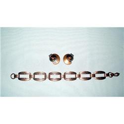 Copper Link Bracelet & Earrings - Signed #2029073