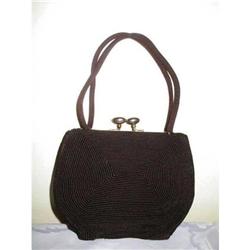 Art Deco Petite Chocolate Brown Corde Handbag #2029092