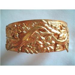 Victorian Gilted Brass Hinged Bangle Ornate #2029111