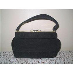 Art Deco / WW11 Black Corde Kelly Style Handbag#2029117