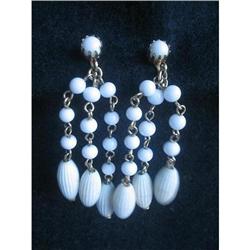 Art Deco Coro Signed Drippy Dangle White Milk #2029157