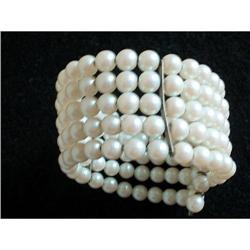 Wire Wrap Bangle 5 Strand Pearl Color Beads #2029174