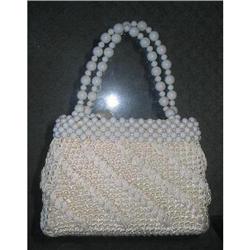 White Lucite Beaded Handbag - Made In Japan #2029181