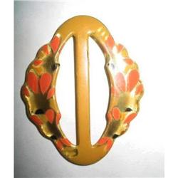 Art Nouveau Hand Painted Celluloid Belt Buckle #2029207