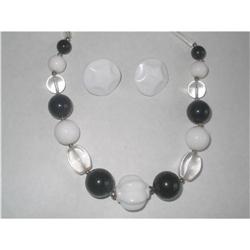 Black & White Lucite Bead Necklace & Earrings  #2029212