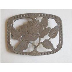 Art Nouveau Large Pewter Floral Brooch Pin #2029213