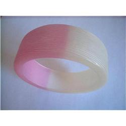 Chunky Pink & Off-White Carved Lucite Bangle #2029216