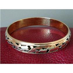 Art Deco Brass Bangle, Ornate Piercework #2029248