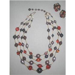 Four Strand Lucite & Glass Necklace & Earrings #2029358