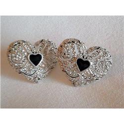 Stunning Marcasite & Enamel Heart Earrings #2029363