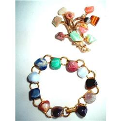 Set of Brooch & Bracelet  Polished Stones #2029371