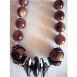 Chunky Marbled, Clear & Black Lucite Necklace #2029372