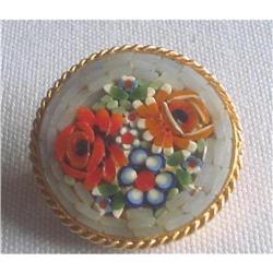 Art Deco Micro Mosaic Round Floral Brooch Pin  #2029385