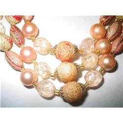 3 Strand Pink Stippled Necklace & Earrings #2029386