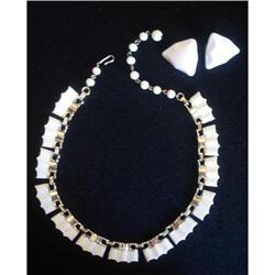 White Thermoset Lucite Necklace & Earrings #2029390