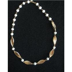 White Lucite Bead Necklace, Swirling Leaves #2029396