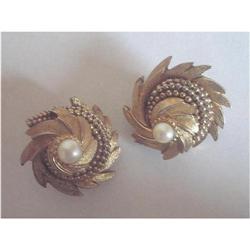 BOUCHER Signed Brushed Gold Tone Earrings #2029398