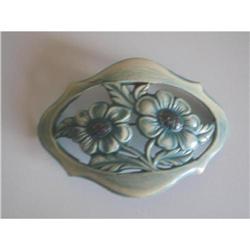 Art Deco  Blue Celluloid Flower Brooch  #2029406