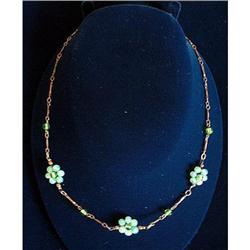 Art Nouveau  Brass & Art Glass Flower Necklace #2029416